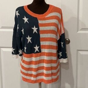BiBi American Flag Sheer Short Sleeve Sweater July 4th Patriotic Size Medium